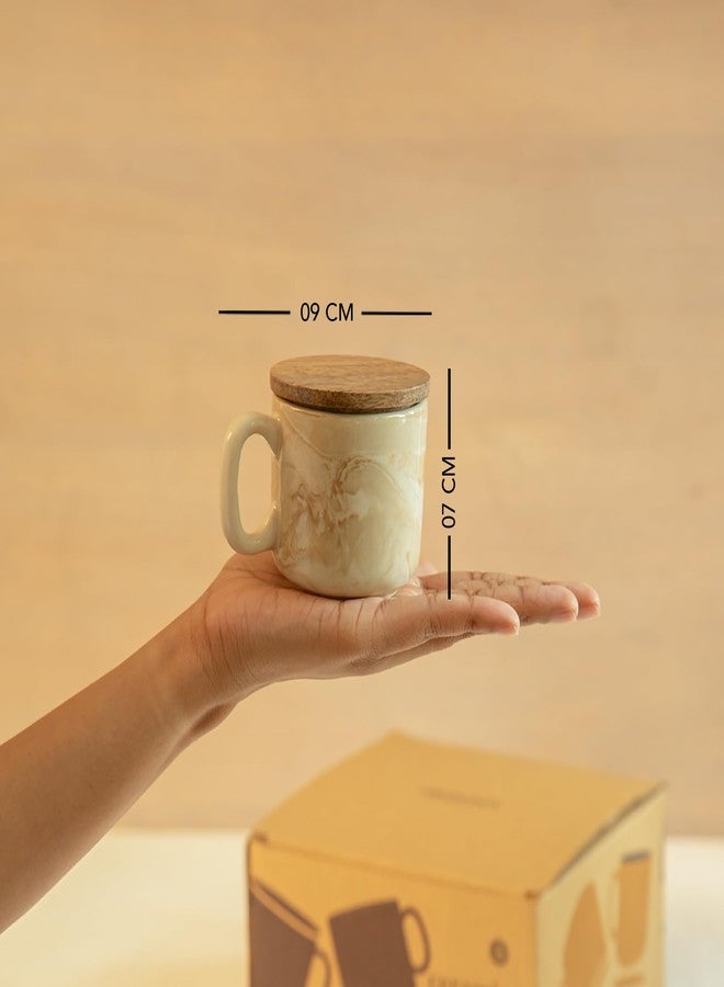 Ellementry Jupiter Ceramic Mug Set of 4 with Wooden Lids (150 ml Each) | Multipurpose Lid as Coaster | Handmade in India | Coffee, Tea & Milk Mugs | Dishwasher Safe | Gift for Home & Office - Image 5